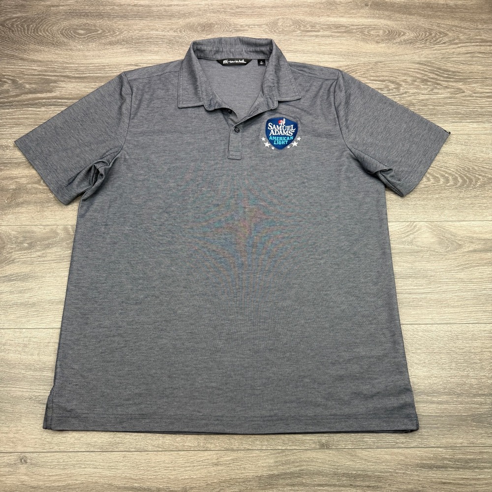 Travis Mathew Polo Shirt Mens XL Gray Samuel Adams American Light Golf Beer Logo